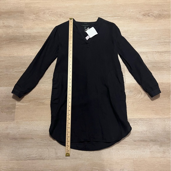 NWT Tahari 100% Linen Black Roll Up Long Sleeve Tunic Dress With Pockets Size XS - Picture 6 of 10